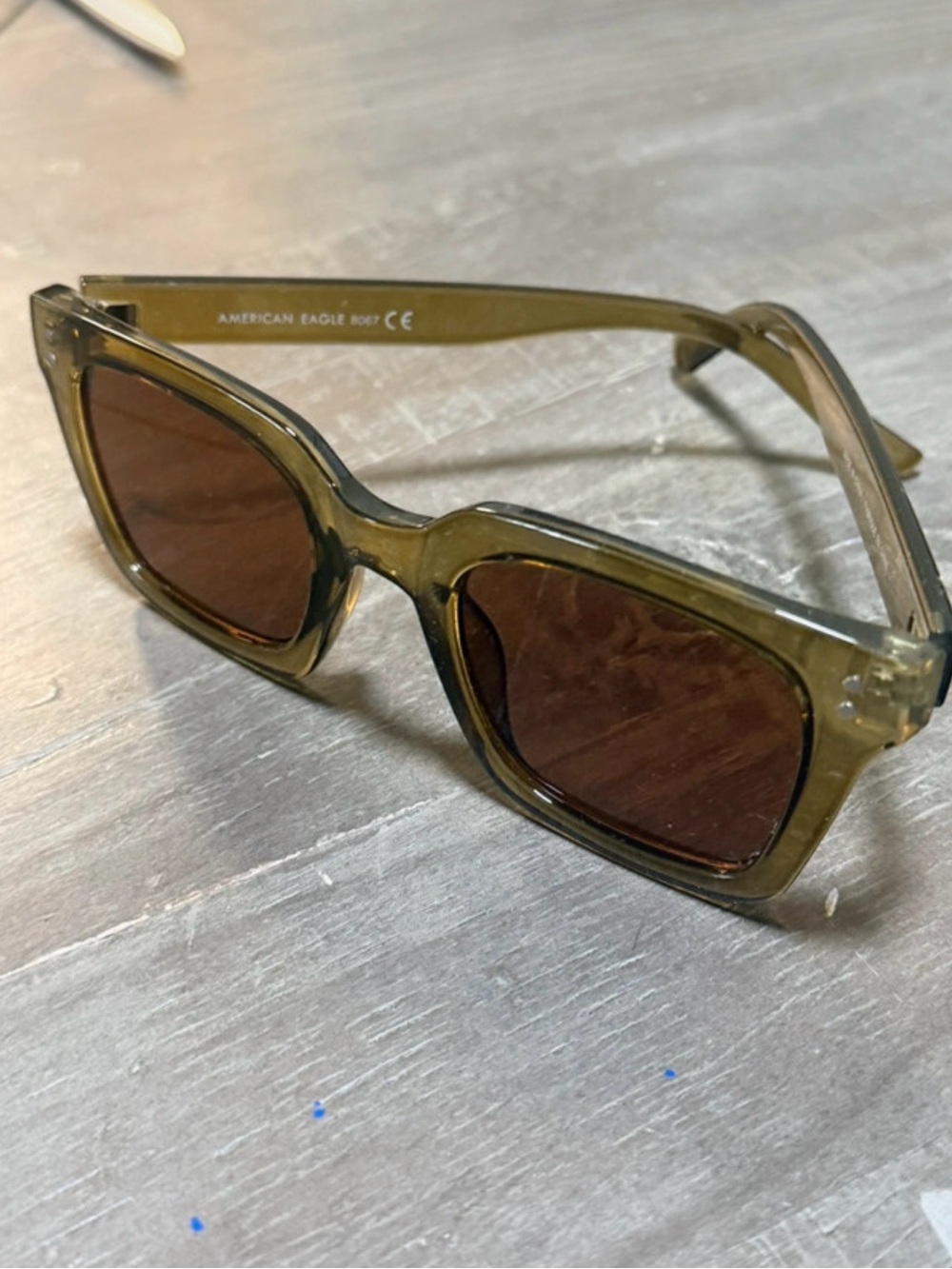 American Eagle Outfitters Olive Tinted Square Sunglasses with Brown Lenses